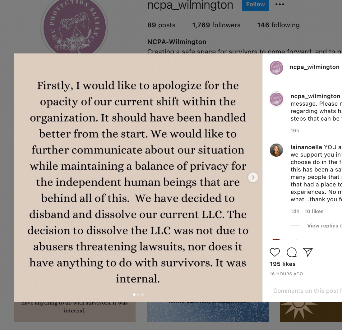 "Internal" Issues Led To Dissolution of North Carolina Protection